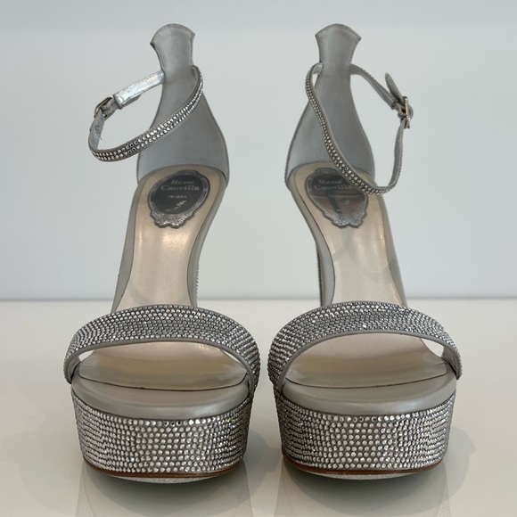 RENE CAOVILLA SILVER CRYSTAL PLATFORM SANDALS SIZE US 7.5 / IT 37.5 NIB! - Picture 12 of 17
